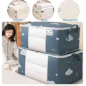 1pc grande saco de armazenamento dobrável não tecido – colcha de tecido à prova de poeira e organizador de roupas com zíper e alças fáceis de transportar 1