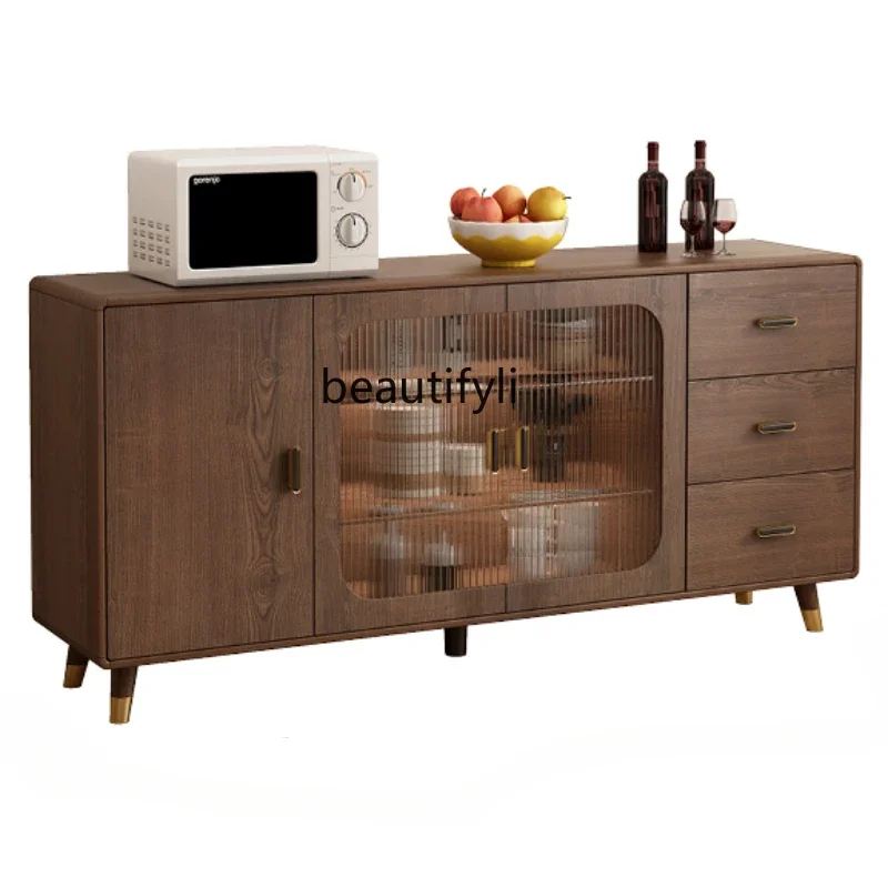 

Solid Wood Sideboard Wine Cabinet Modern Minimalist Nordic New Chinese Style Solid Wood Wall Locker Tea Cabinet Home Cupboard