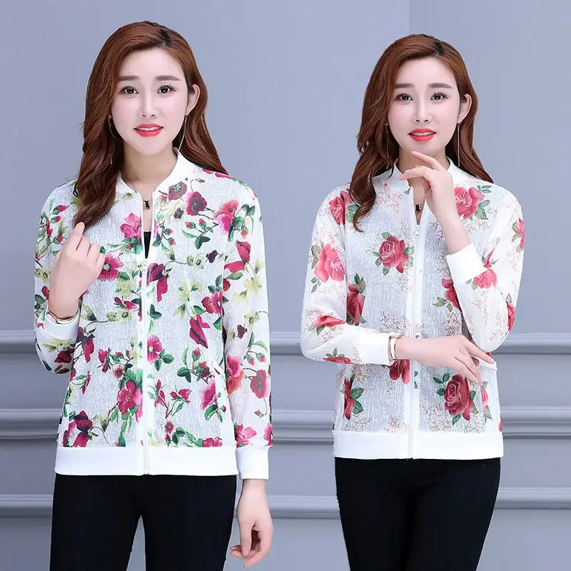 

2024 Women Summer Thin Coat Sun Protection New Short Top for Middle aged Mom Uniform Korean Fashion Cardigan Oversized Z985