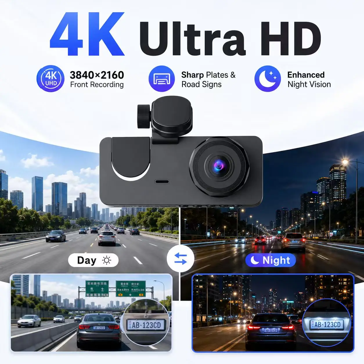 Dash Cam for Cars Camera Full HD 1080P Video Recorder Dashcam DVR Black Box Dual Lens DVR with Rear View Camera for Vehicle - 4