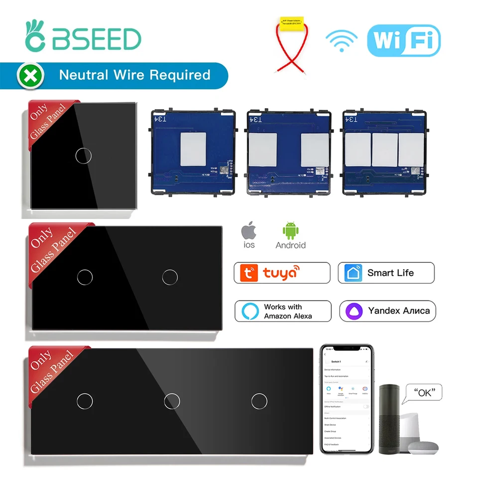 BSEED Interruptor de luz inteligente, interruptor táctil WiFi de 1 banda  con control de aplicación Smart Life y función de temporizador, protector  de