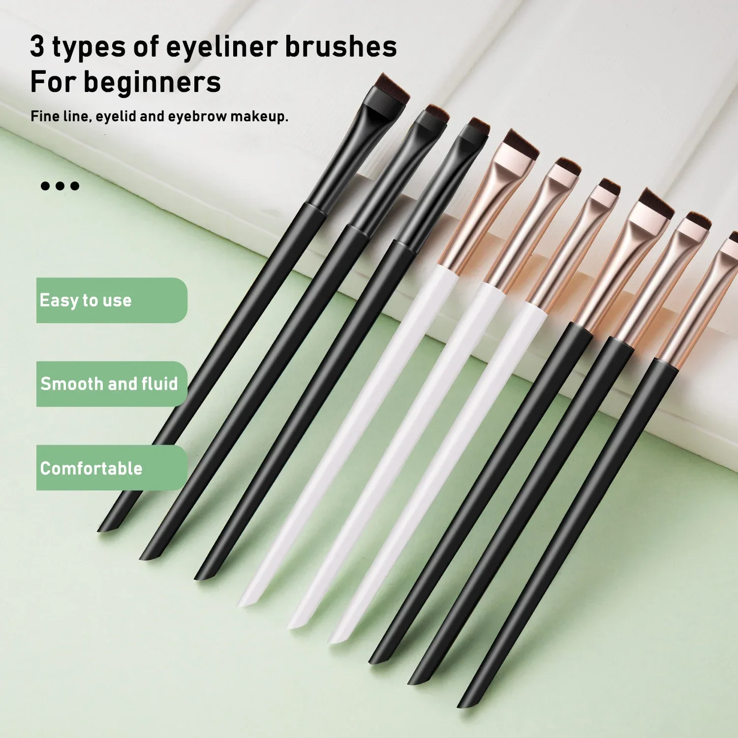 3PCS Blade Angled Head Outlining Eyeliner Brush Ultra Thin Flat Eyebrow Brushes Makeup Tool