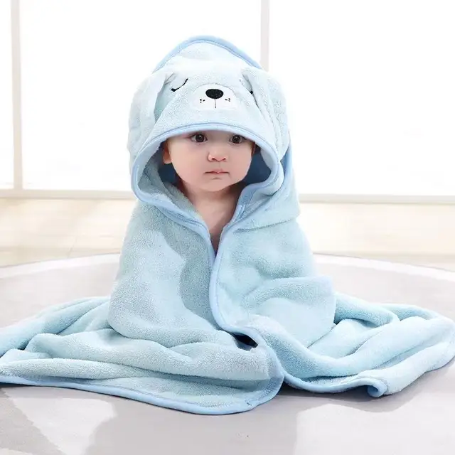 Toddler Bathrobe Infant Bath Towel Boy Girl Blankets Swaddle With Hood Cartoon Coral Fleece Towel Blanket Newborn Kids Bedding 4