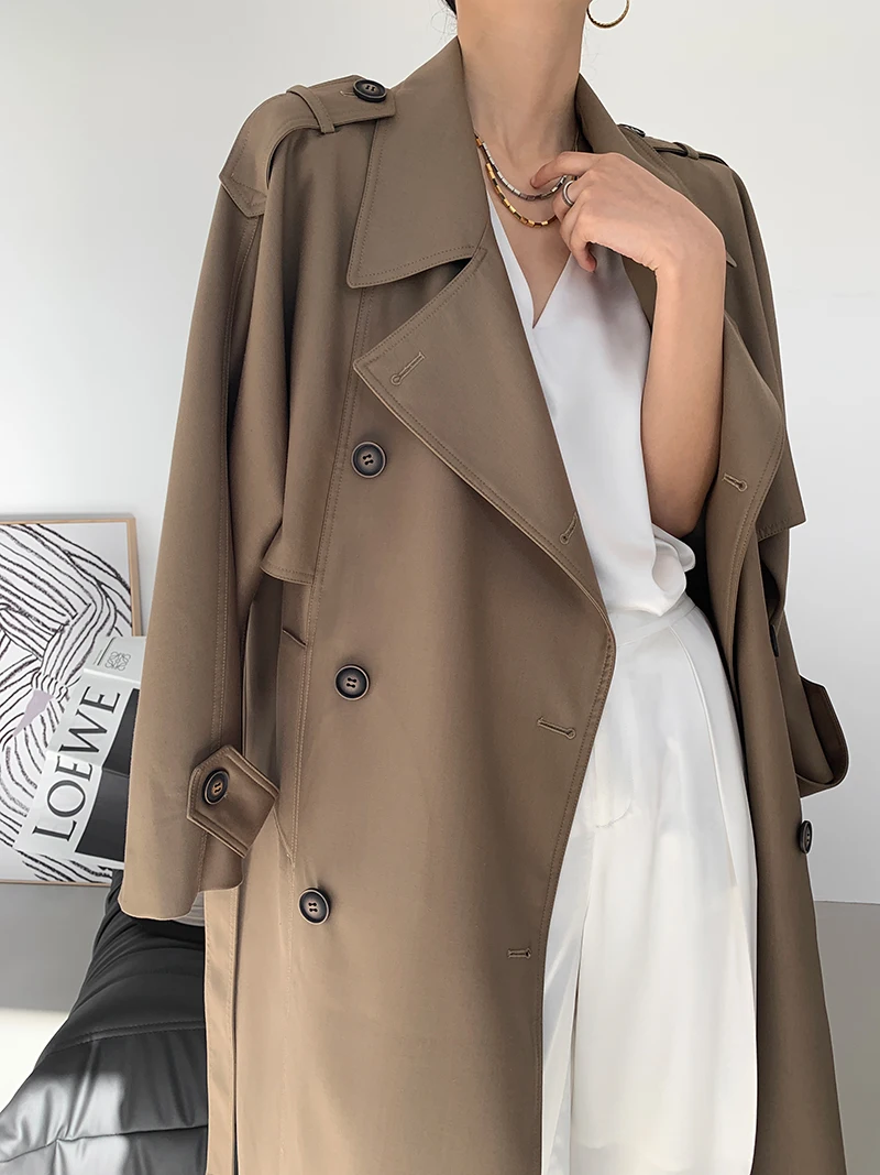 

2022 Design Feels Slim British High End Double Breasted Brand Windbreaker Coat Korean Style Female New Free Shipping
