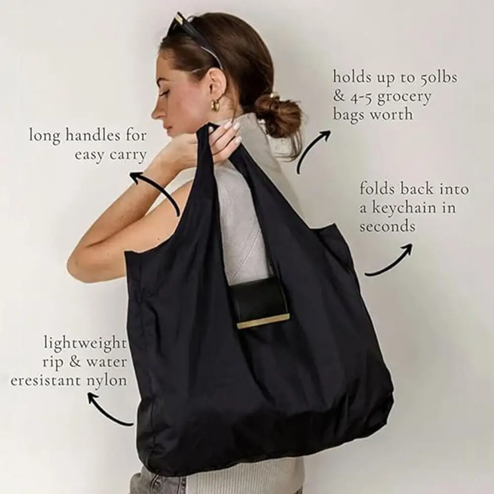 New Mini Keychain Tote Bag with Key Ring Expandable Shopping Bag Large Capacity Reusable Handbag Daily & Accessory