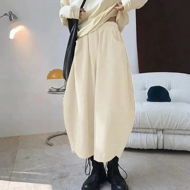 Women Vintage Autumn Solid Loose Ramie Bloomers AK1050