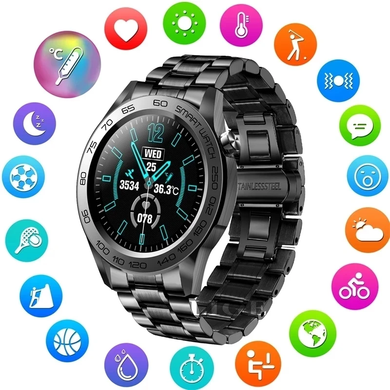 

New Smart Watch GPS Sport track recording Men Full Touch Fitness Watches Thermometer Heart Rate Monitor Smartwatch For Men