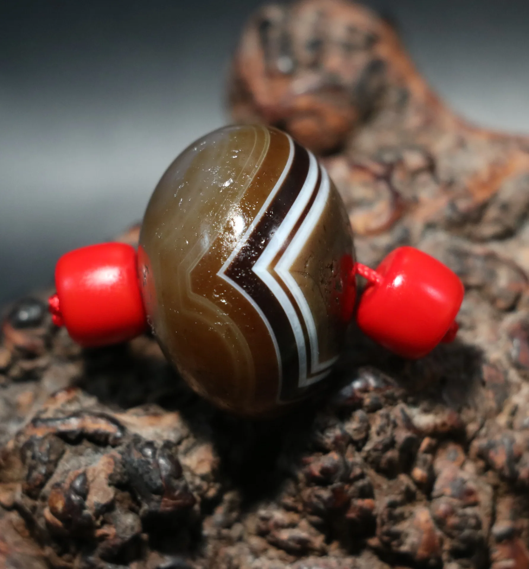 

Energy Tibetan Old Agate Natural Silkworm Lines Abacus Rich dzi Bead Pendant $$$ Amulet Talisman