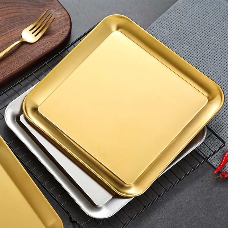Rectangular Shallow Storage Tray 304 Stainless Steel Fruit Plates for Food Steamed Dish Pastry Baking Pan Kitchen Utensils 3