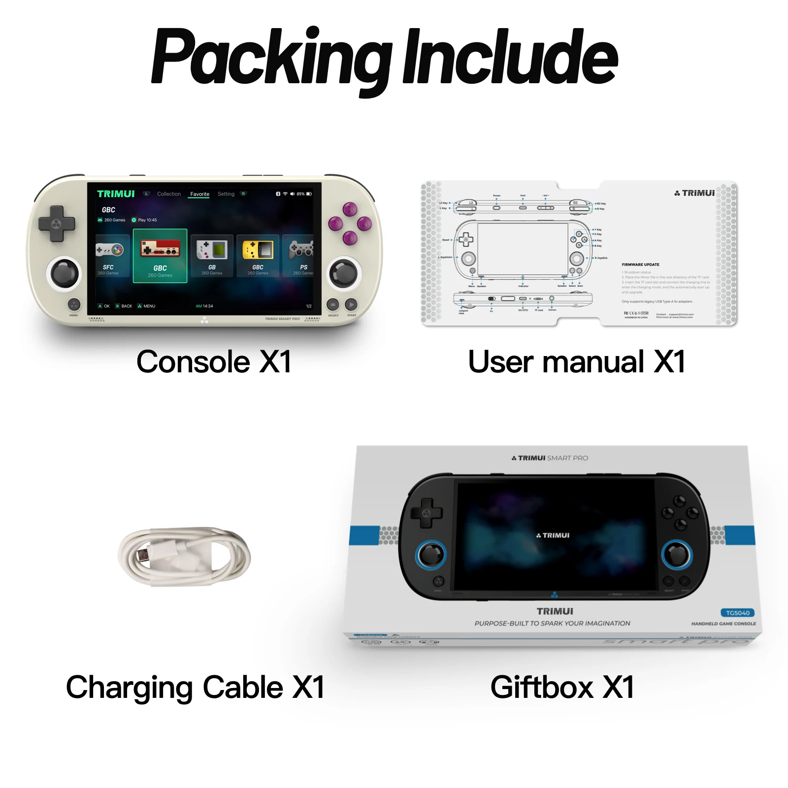 thumbnail image 1 of Consola de juegos portátil Trimui Smart Pro con pantalla IPS de 4,96 pulgadas, joystick con sistema Linux, iluminación RGB, reproductor de videojuegos retro Smartpro, regalo, 1 of 5