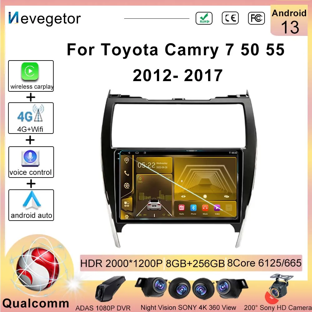 

Android 13 Qualcomm Snapdragon для Toyota Camry 7 50 55 2012- 2017 автомобильное радио, мультимедийный видеоплеер 2020, навигация GPS 2din BT