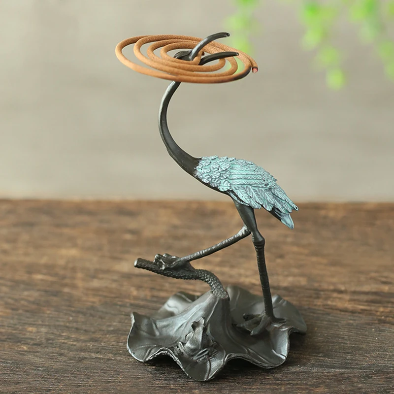 

Home Incense Stand Metal Crane Incense Burners Stick Cone Censer Crafts Buddhism Office Decoration Retro