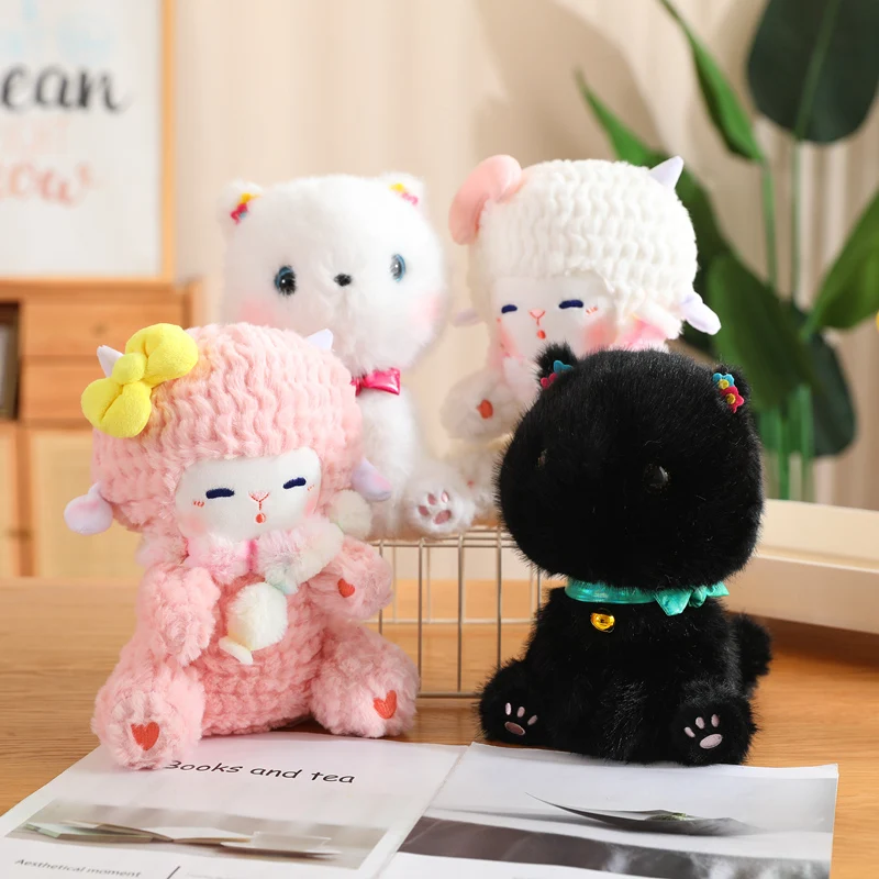 Kawaii Sheep Cat Plush Toy Anime Cute Fluffy Stuffed Animals Plushies Doll Cartton Soft Kids Toys for Girls Presents Room Decor