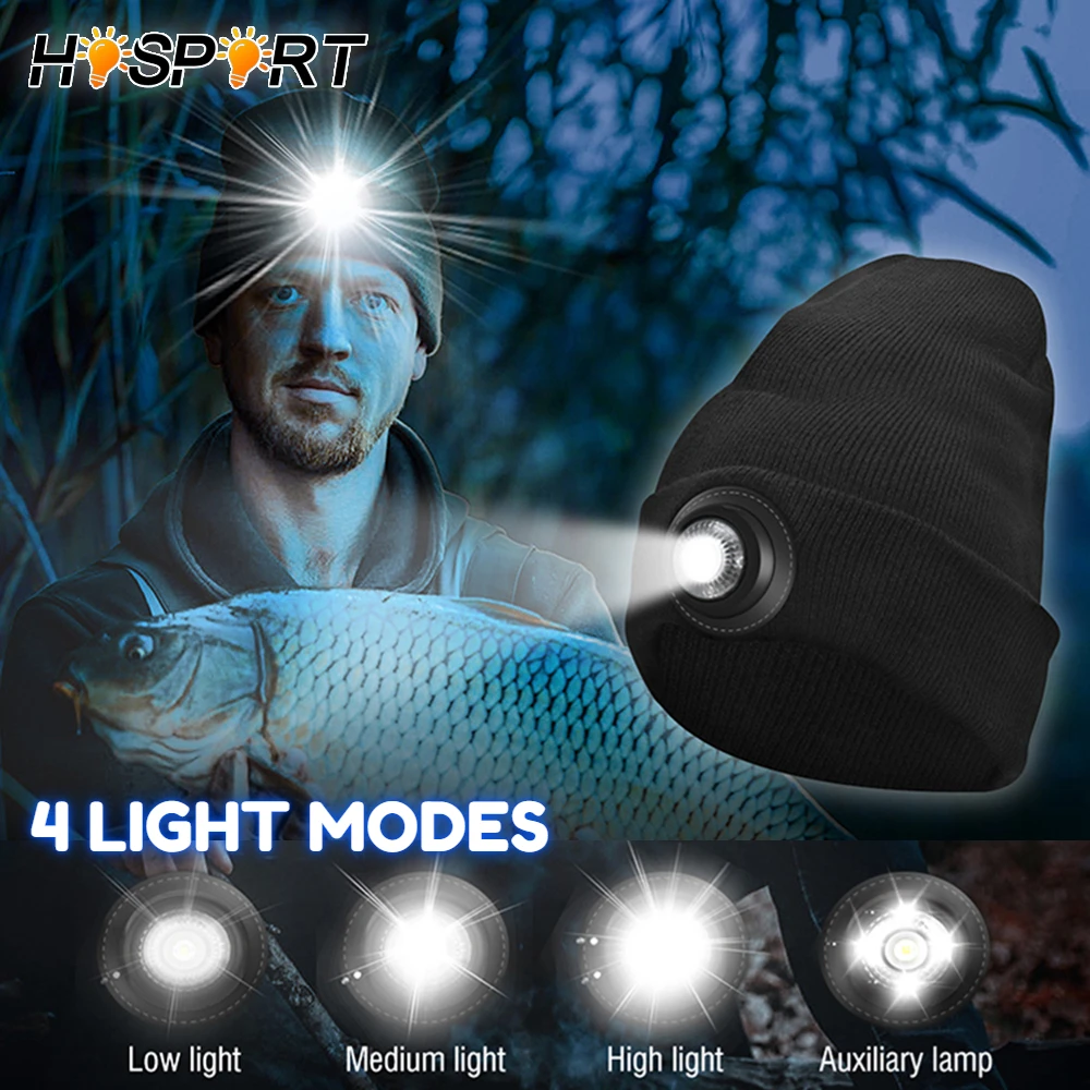 Knitted Hat Headlamp Outdoor Sports Knitted Head Light Men Women Led