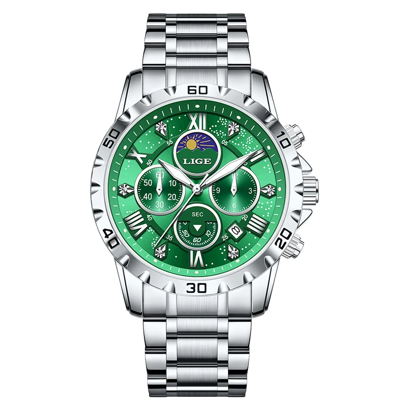 LIGE Luxury Stainless Steel Luminous Men's Chronograph Watch