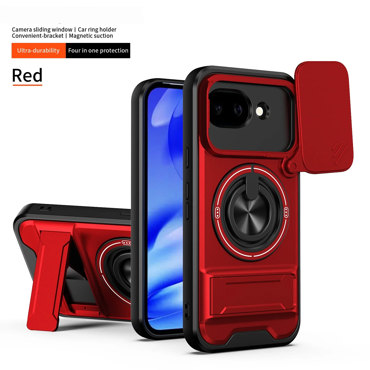Magnetic Shockproof Phone Case with Slide Camera Protection and Kickstand
