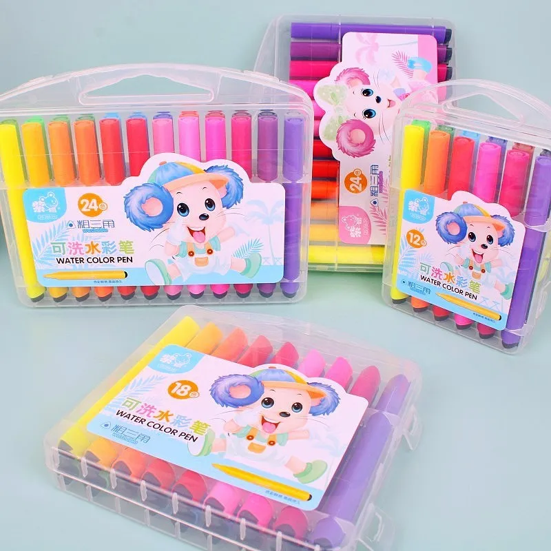 

Triangular Rod Large Capacity Watercolor Pen Children's Art Painting Color Pen Set Student Watercolor Pen