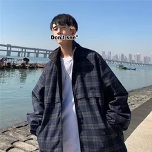 

Mens Clothing Jacket Plaid Coat Loose Casual Lovers Fashion Spring And Autumn Tidal Current Streetwear College The New Listing