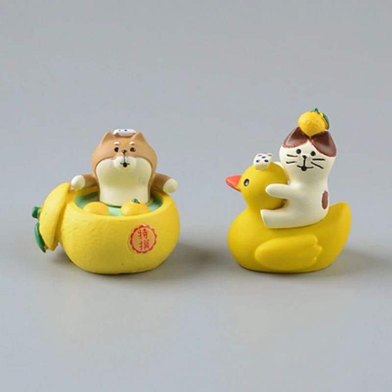 

Cartoon Cute Yellow Duck Pink Flamingo Cat Model Shiba Inu Puppy Action Figures Resin Home Decor Accessories Desktop Figurine