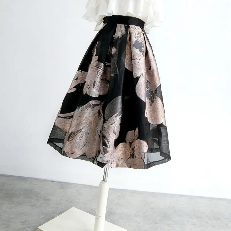 

New Woman Summer Elegant and Fashionable Printed High Waist Puffy Skirts Temperament Commuter Women's Unique Half Skirt Q623