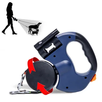 Automatic retractable two-end pet leash Dog leash with flashlight one tow two easy to walk your dog 2