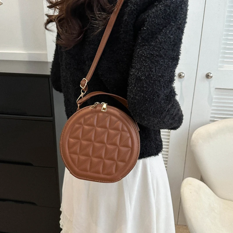 Ladies' Crossbody Bag Fashion Casual Small Round Bag Pu Handbag Student Shoulder Bag Classic Solid Color Armpit Bag