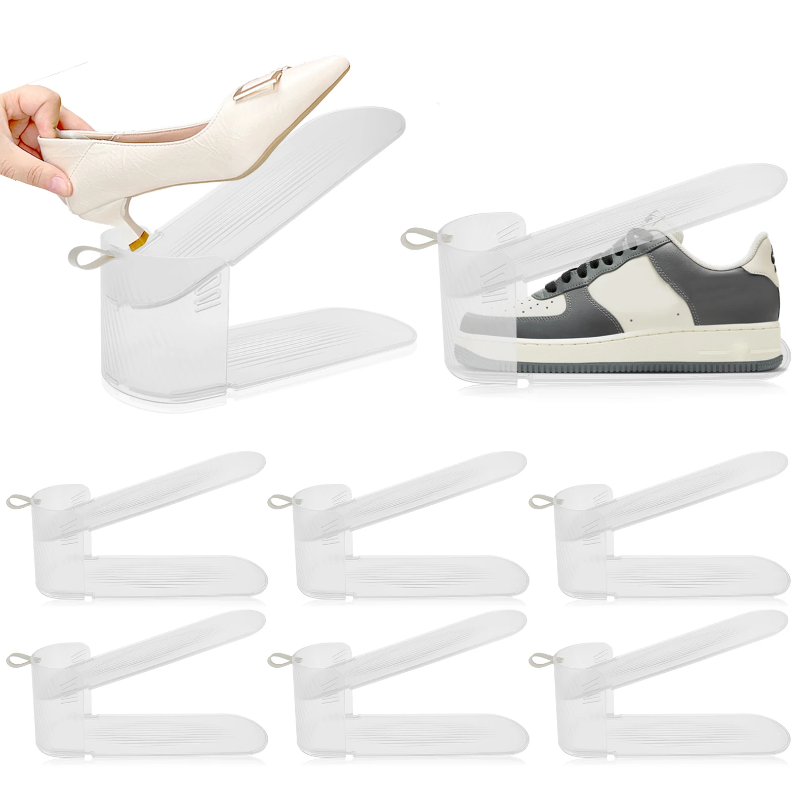 8Pcs Adjustable Shoe Stacker Double Deck Shoe Support Slot Organizer Rack Cabinet Closet Anti Slip Stripe Shoes Display Stand