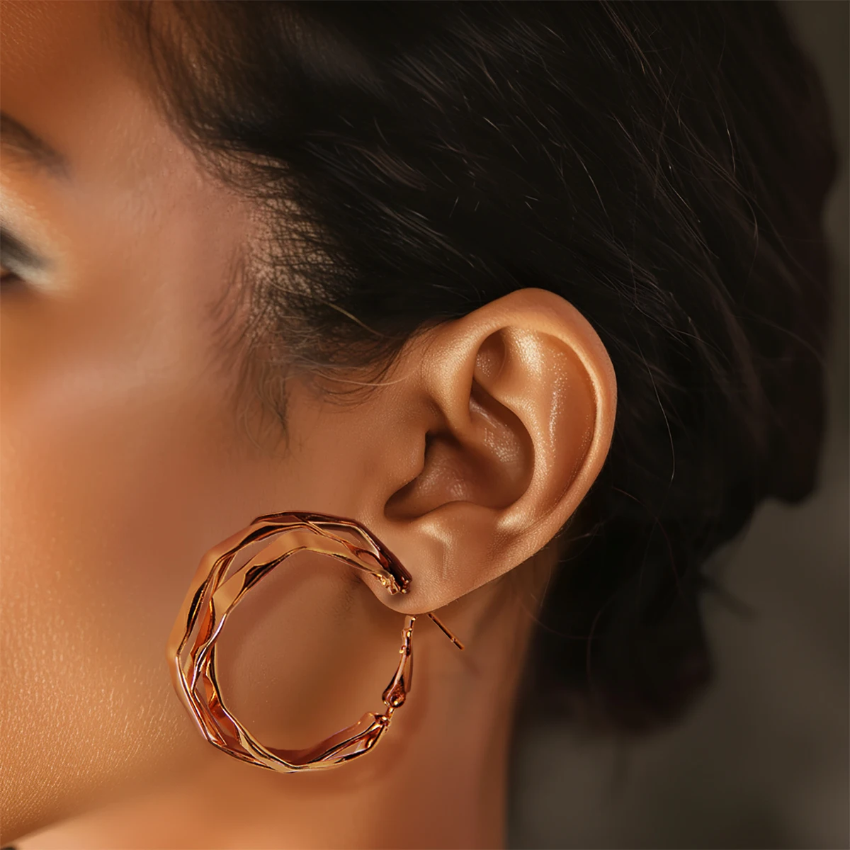 

Personalized Simple Gold Diamond Glossy Double Layers Earrings