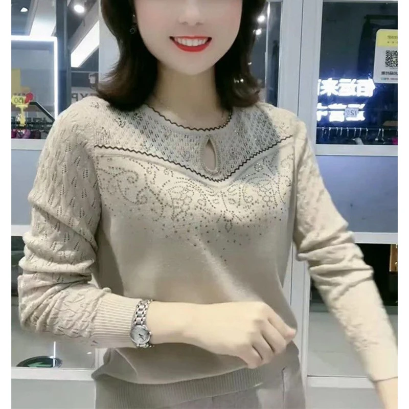 Autumn Winter New Diamonds Hollow Out Sweaters Ladies Loose Casual Knitting Pullover Top Women Oversized Jumpers Female Clothes
