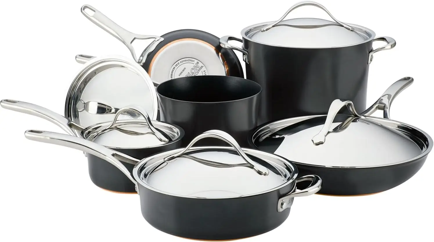Nouvelle Copper Hard Anodized Nonstick Pots and Pans, Cookware Set (11 Piece), Onyx 3