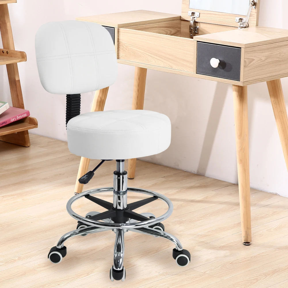 KKTONER Swivel Round Rolling Stool PU Leather with Adjustable Foot Rest Height Adjustable Task Work Drafting Chair with Back 5