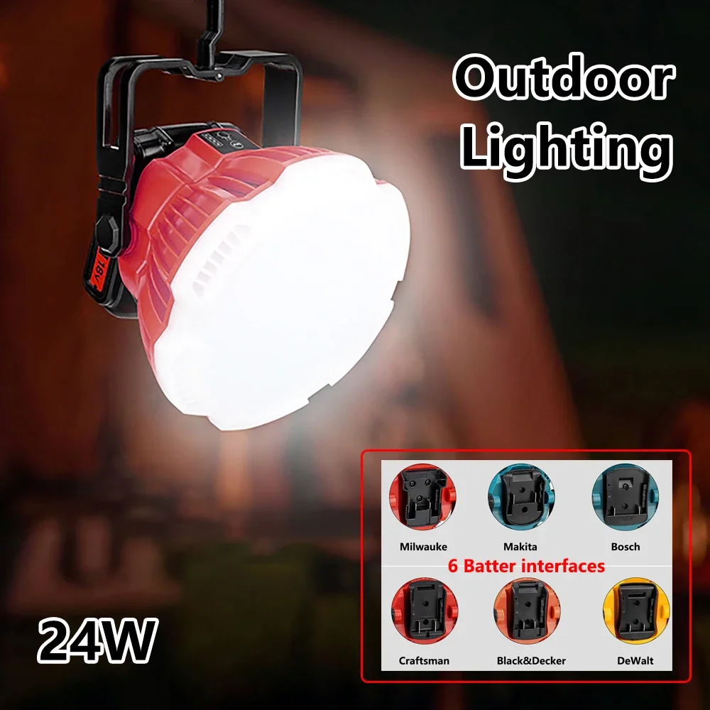 

Наружное освещение 24 Вт, 4 режима, 2400 лм, вращающаяся лампа для кемпинга Milwauke Makita Bosch Craftsman Black & Decker DeWalt Battery