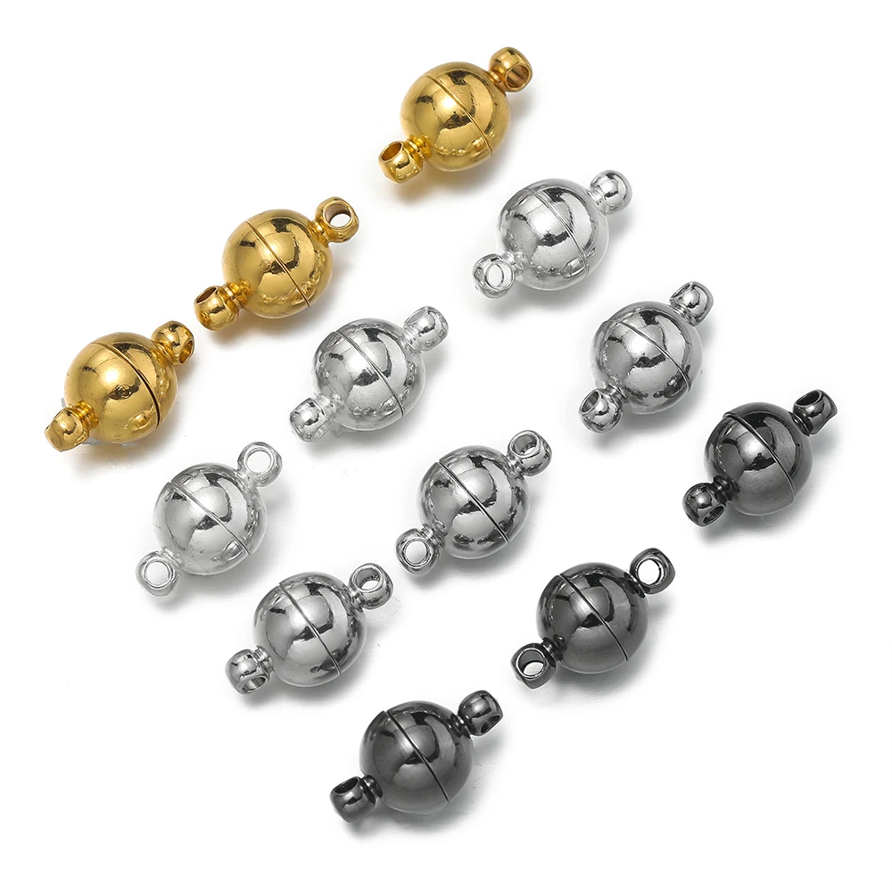 10Sets 6/8/10mm Runde Form Magnetische Anschlüsse Schnalle Haken Metall Perle End Kappe für DIY Schmuck Machen Paar Armband Halskette