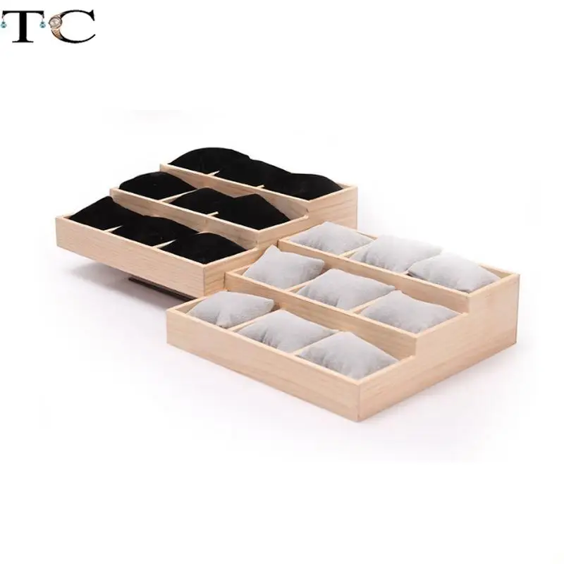 Solid Wood Three-Tiered Tray Bracelet Watch Necklace Pearl Bracelet Pillow Tray Jewelry Storage Rack