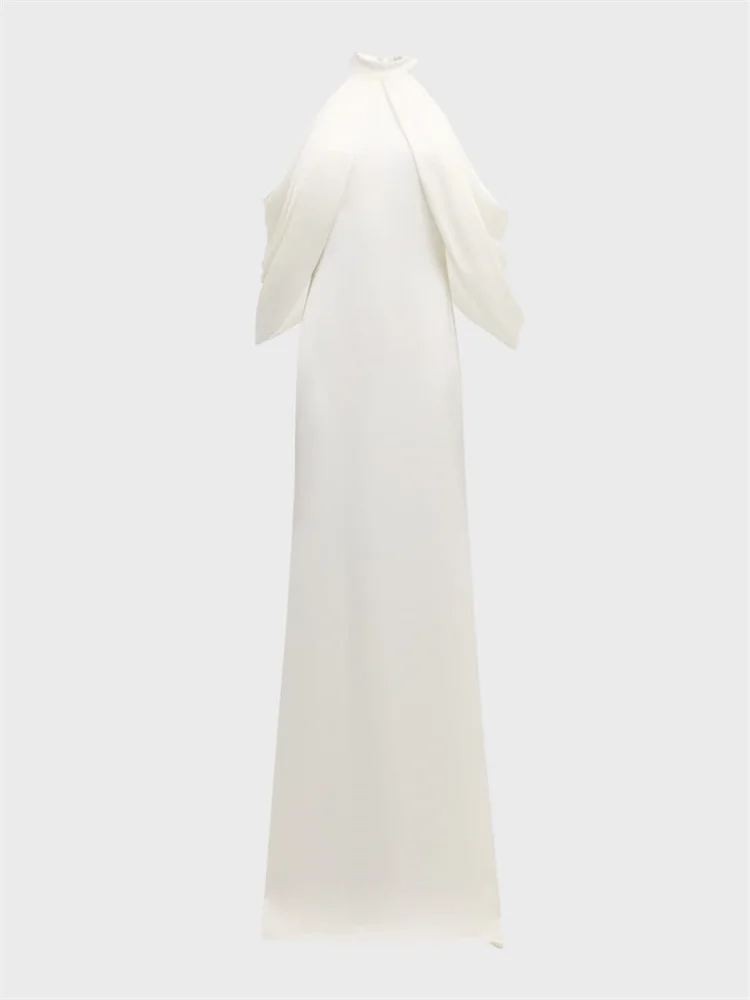 

New Arrival Halter Neckline 3/4 Sleeves A-Line Evening Dress Elegant Invisible Back Zipper Floor-Sweeping Hem Gown For Women