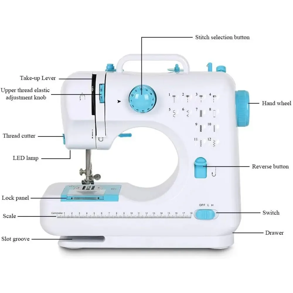 12 kinds of stitches home small portable mini sewing machine electric lockstitch machine car foot automatic tailoring machine
