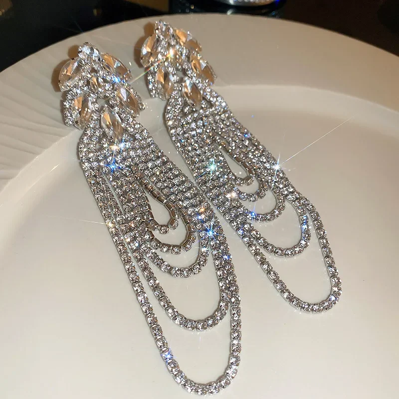 Orecchini A Goccia Di Strass Di Nappa Lunga Donne Geometriche A