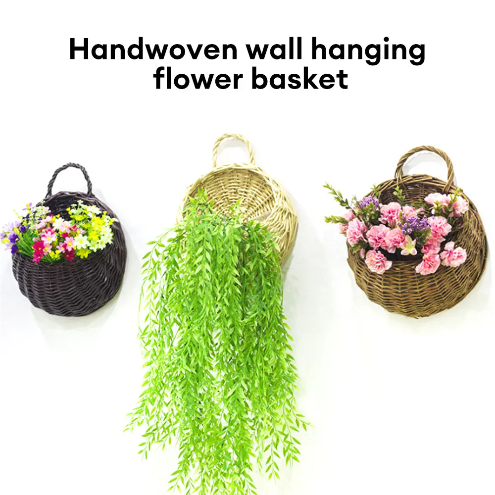 Hand Made Wicker Rattan Flower Planter Wall Hanging Wicker Rattam Basket Garden Vine Plants Holder Garden Pots Weaving Basket