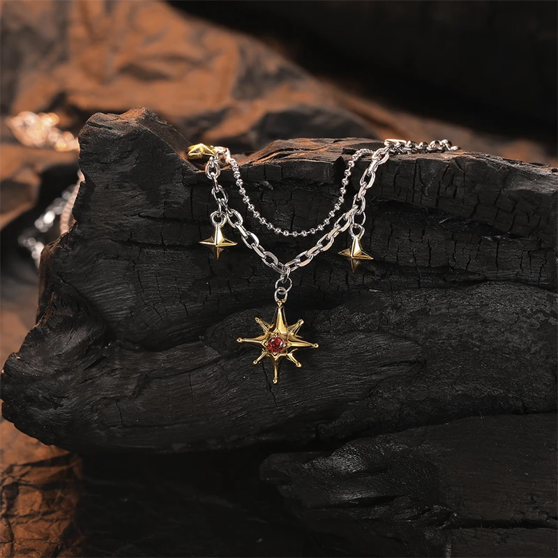 

Женское Двухслойное ожерелье из серебра 925 пробы с подвеской в виде звезды