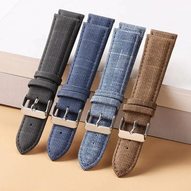 Vintage-Style Denim Nylon Canvas Watch Strap - Soft, Sporty & Universal Wristband Bracelet