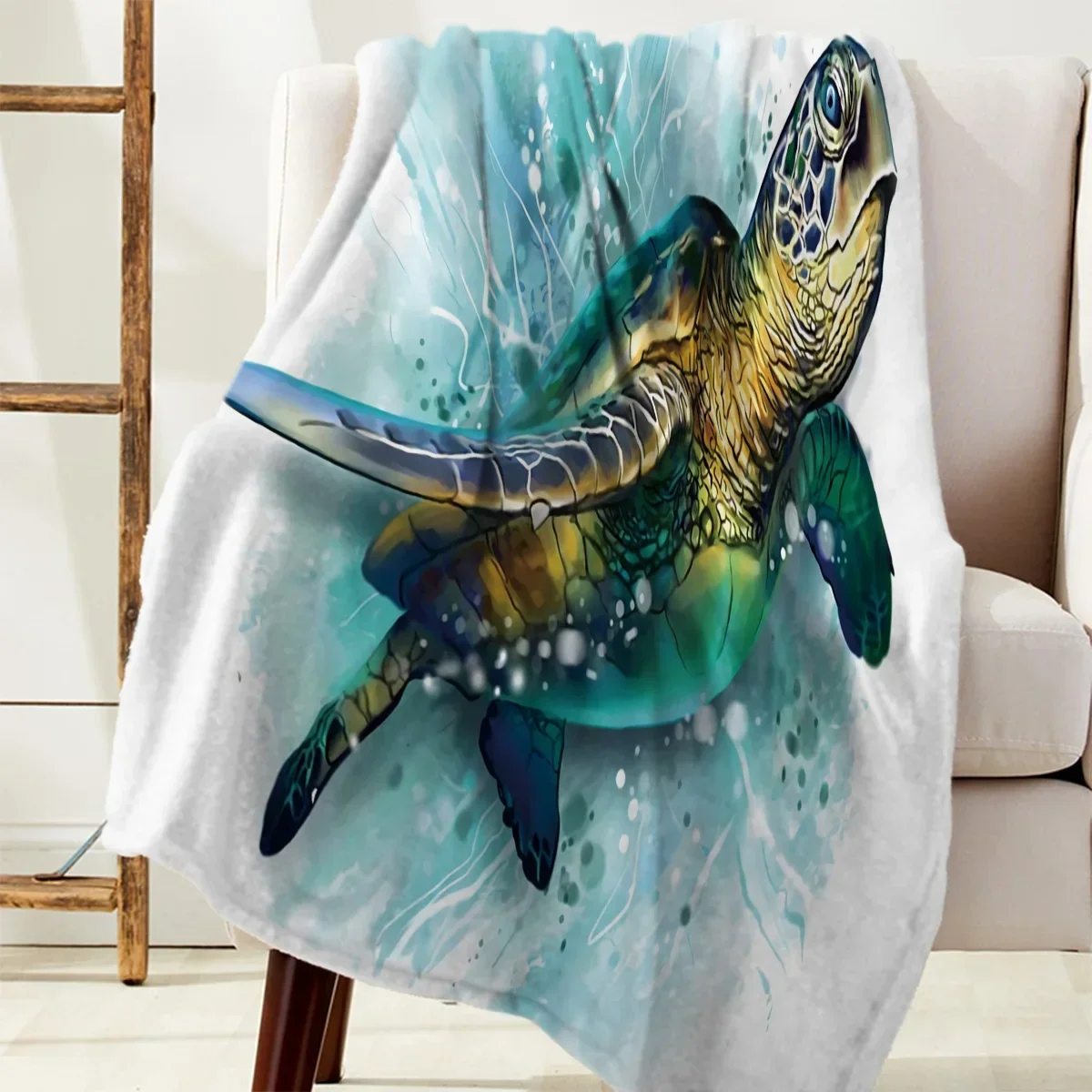 Turtle Blue Sea Bubble Throw Blanket Warm Microfiber Flannel Blanket Bedroom Decor Blankets For Beds 5