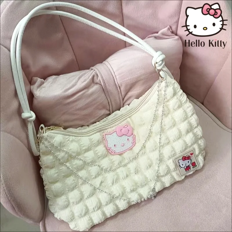 

Sanrio Hello Kitty Contrast Color Shoulder Bag Pearl Chain Handbag Fashion Underarm Bag Girl Tote Bag Christmas Birthday Gifts