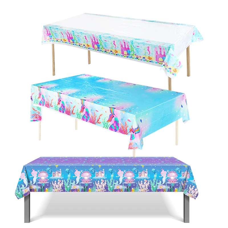 

Disposable PE Table Cloth Mermaid Party Supplies Little Mermaid Girls Birthday Party Decorations Kids Baby Shower Favors