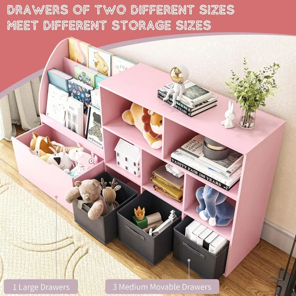 Toy Storage Organizer, Kids Book Shelf and Toy Organizer, Toy Organizers and Storage with Movable Drawers, Playroom Organization 3