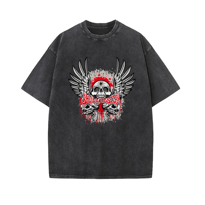 

Skull Graphic Printed T Shirt Men Retro Washed 100% Cotton Tops Tees Harajuku Women's T shirt Streetwear Hip Hop Male T-shirts