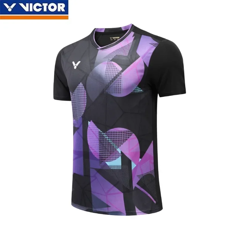 Victor badminton competition uniform breathable quick-drying short-sleeved T-shirt men's and women's competition printing