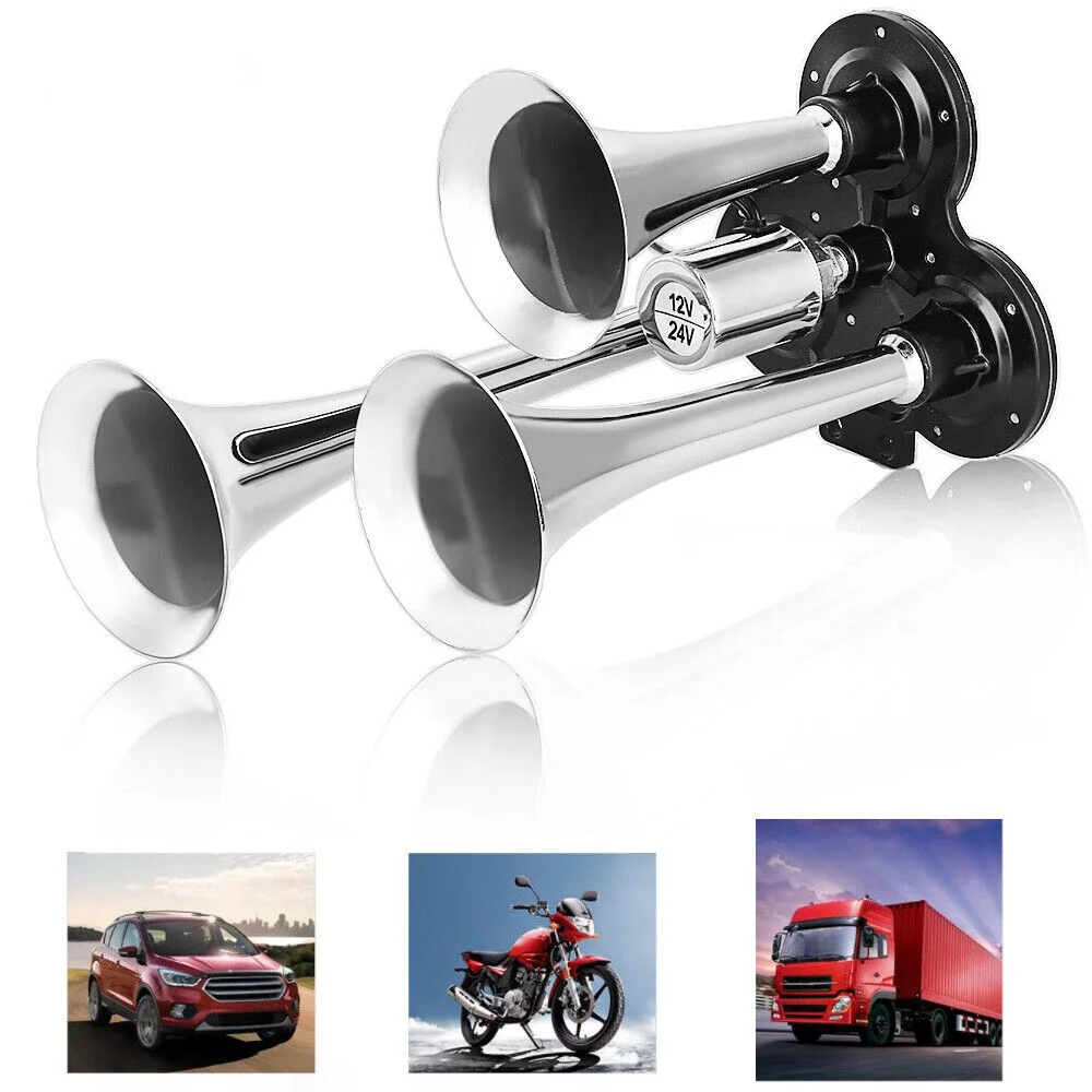 Car Air Horn Air Horn Train Horn 300db Car Horn 12V/24V Car Air Horn 3 Trumpets Train Horns Kit For Cars Trucks Boats Motorcycles car air horn,air horn,train horn