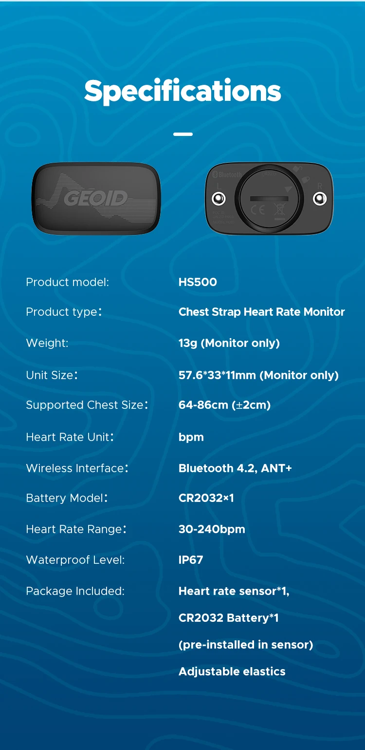 GEOID HS500 Herzfrequenzmesser Fitnessgeräte Ant Bluetooth Herzfrequenzsensor mit Brustgurt Tracking LED-Licht – Detail 10