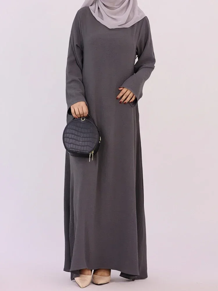 Crepe Dresses Under Abaya for Muslim Women Casual Simple Abayas Inner Slip Dress Wear Islamic Clothing Dubai Turkish Hijabi Robe