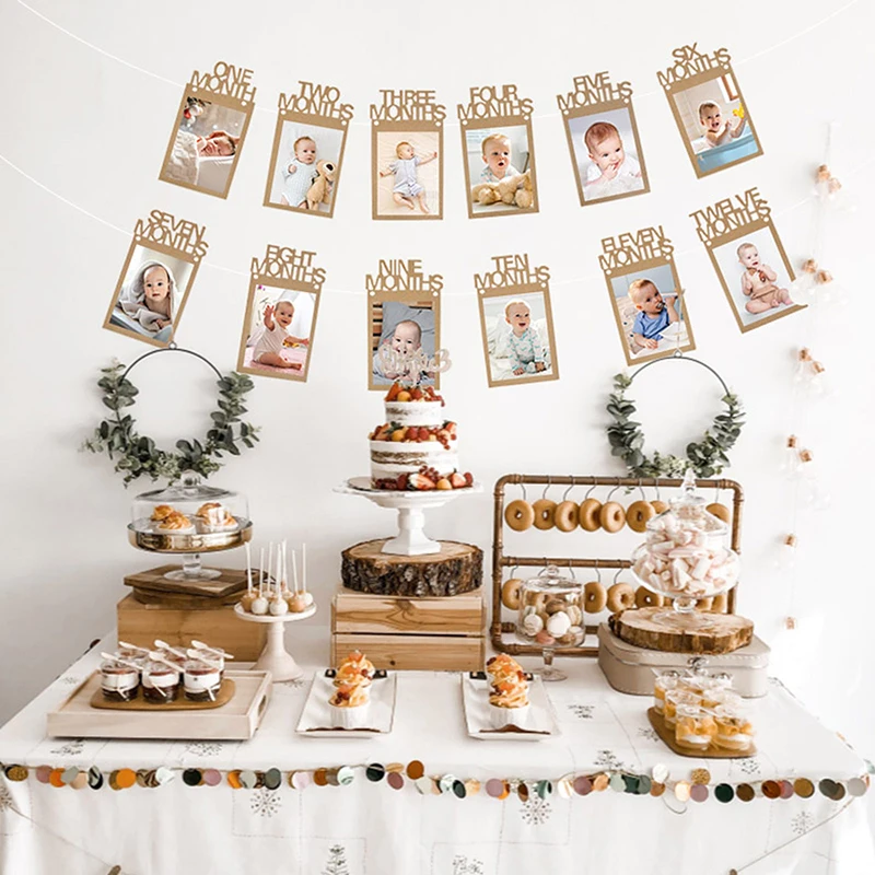 New Born 12 Months Photo Banner Baby One Year Birthday Picture Frame Wedding Anniversary Party Decor